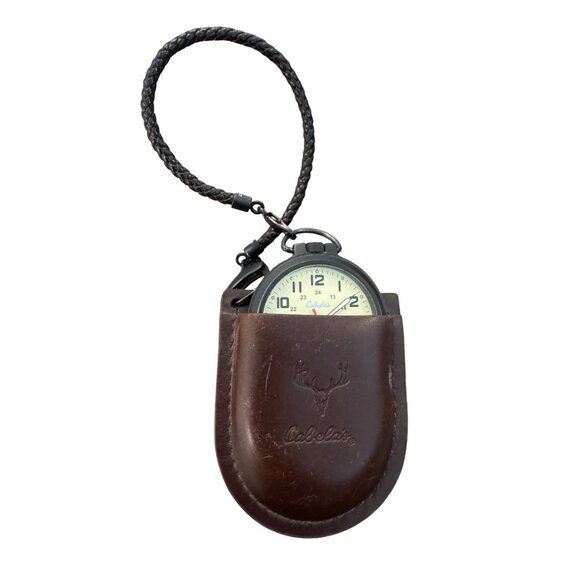 Cabela’s Pocket Watch With Leather Case Japan Movement Black/Brown Outdoor Gear - Picture 4 of 6